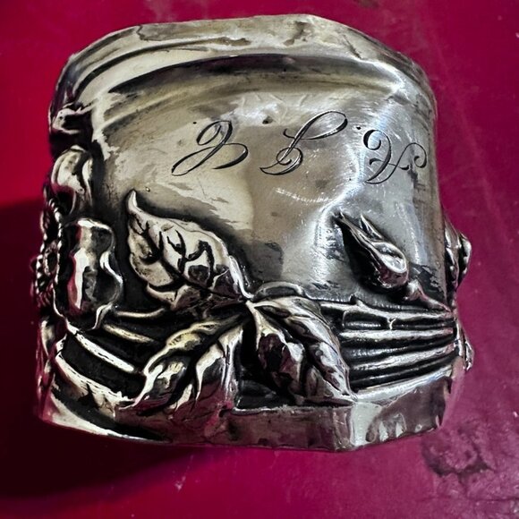 Antique Obsessions Jewelry - Art Nouveau Cuff Bracelet Floral Solid Sterling Silver 925 Antique Large